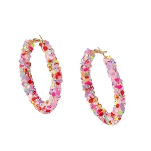 Pastel Multicolored Sequined and Rhinestone Large Hoop Earrings